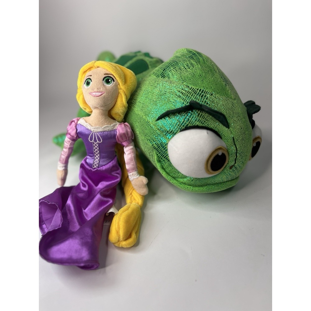Disney Tangled Pascal Chameleon Metallic Green Plush Doll 18" & Rapunzel 12"